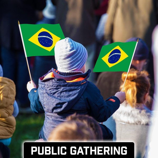 G128 30 Pack Handheld Brazil Brazilian Stick Flags | 12x18 In | Printed 150D Polyester, Country Flag, Solid Wooden Stick, Spear Gold Tip - Image 6