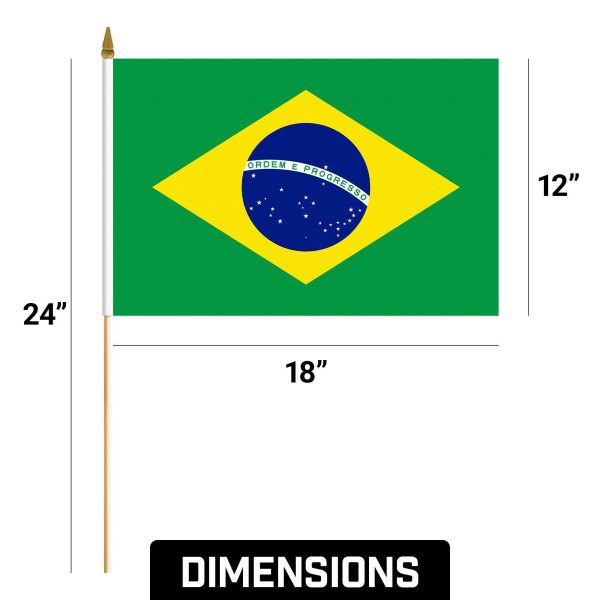 G128 30 Pack Handheld Brazil Brazilian Stick Flags | 12x18 In | Printed 150D Polyester, Country Flag, Solid Wooden Stick, Spear Gold Tip - Image 9
