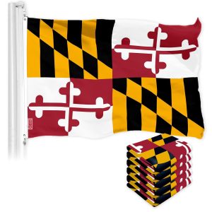 G128 5 Pack: Maryland MD State Flag | 3x5 Ft | LiteWeave Pro Series Printed 150D Polyester | Indoor/Outdoor, Vibrant Colors, Brass Grommets, Thicker and More Durable Than 100D 75D Polyester