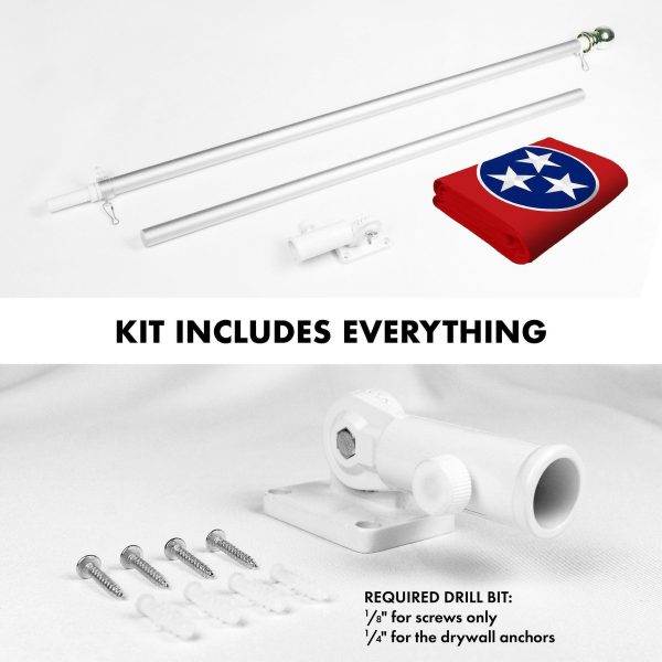 G128 Combo Pack: 5 Ft Tangle Free Spinning Flagpole (Silver) & Tennessee Flag 2x3 Ft Embroidered 220GSM Spun Polyester, Brass Grommets (Flag Included) Aluminum Flag Pole - Image 2