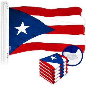G128 5 Pack: Puerto Rico Puerto Rican Flag | 4x6 Ft | ToughWeave Series Embroidered 300D Polyester | Embroidered Design, Indoor/Outdoor, Brass Grommets