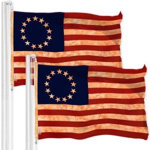 G128 2 Pack: Betsy Ross Tea-Stained Flag | 3x5 Ft | LiteWeave Pro Series Printed 300D Polyester | Historical Flag, Vibrant Colors, Brass Grommets, Thicker and More Durable Than 100D 75D Polyester