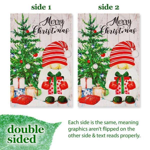 G128 Garden Flag Merry Christmas Santa Gnome with Present 12"x18" Blockout Fabric - Image 3