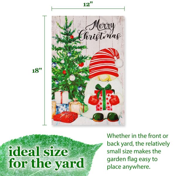 G128 Garden Flag Merry Christmas Santa Gnome with Present 12"x18" Blockout Fabric - Image 4
