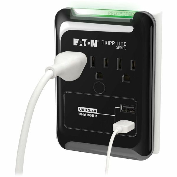 Eaton Tripp Lite Series Protect It! 3-Outlet Surge Protector, Direct Plug-In, 540 Joules, 3.4 A USB Charger, Diagnostic LED - Image 2