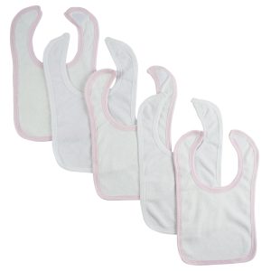 White Bib With Pink Trim And White Trim (pack Of 5) 1024-w-p3-w2