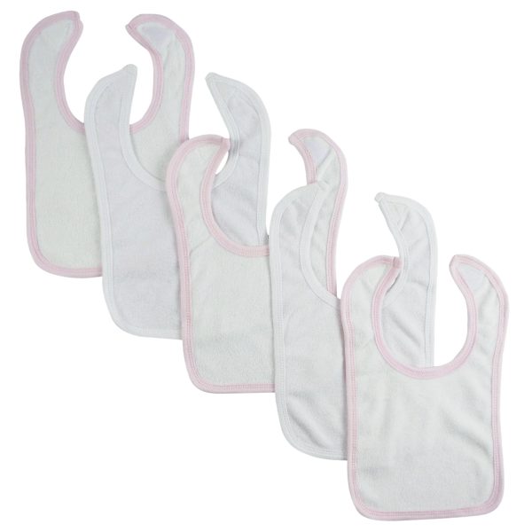 White Bib With Pink Trim And White Trim (pack Of 5) 1024-w-p3-w2