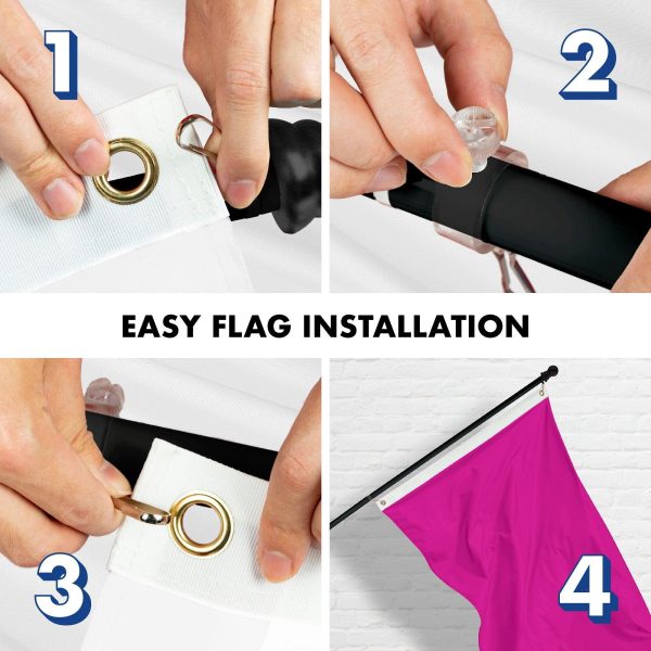 G128 Combo Pack: 5 Ft Tangle Free Aluminum Spinning Flagpole (Black) & Solid Pink Color Flag 2x3 Ft, LiteWeave Pro Series Printed 150D Polyester | Pole with Flag Included - Image 7