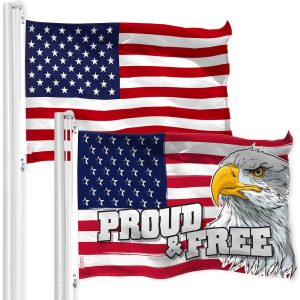 G128 Combo Pack: American USA Flag 150D 3x5 Ft & American USA Proud and Free Eagle Flag 300D 3x5 Ft | Both LiteWeave Pro Series Printed Polyester, Brass Grommets