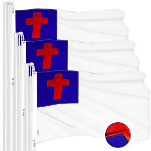 G128 3 Pack: Christian Flag | 2.5x4 Ft | ToughWeave Series Embroidered 300D Polyester | Religious Flag, Embroidered Design, Indoor/Outdoor, Brass Grommets