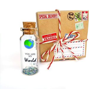 Cute Girlfriend and Boyfriend Gifts   Personalized Anniversary Present for Her Him   Custom Birthday Gift Idea for Women Men (You Are My World in Craft Gift Box)