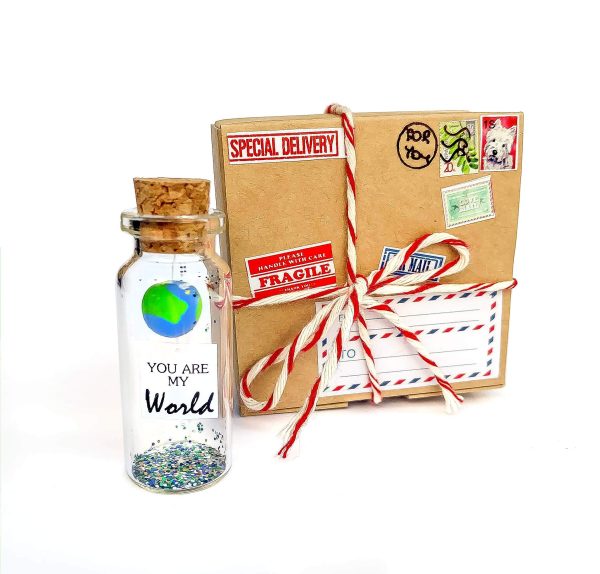 Cute Girlfriend and Boyfriend Gifts   Personalized Anniversary Present for Her Him   Custom Birthday Gift Idea for Women Men (You Are My World in Craft Gift Box) - Image 3