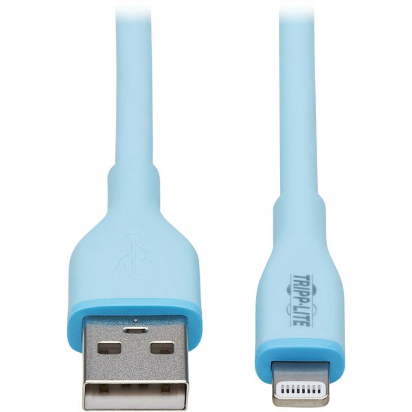 Eaton Tripp Lite Series Safe-IT USB-A to Lightning Sync/Charge Antibacterial Cable (M/M), Ultra Flexible, MFi Certified, Light Blue, 3 ft. (0.91 m) - Image 2