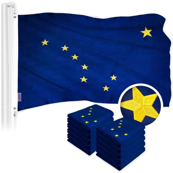 G128 10 Pack: Alaska AK State Flag | 4x6 Ft | ToughWeave Series Embroidered 300D Polyester | Embroidered Design, Indoor/Outdoor, Brass Grommets