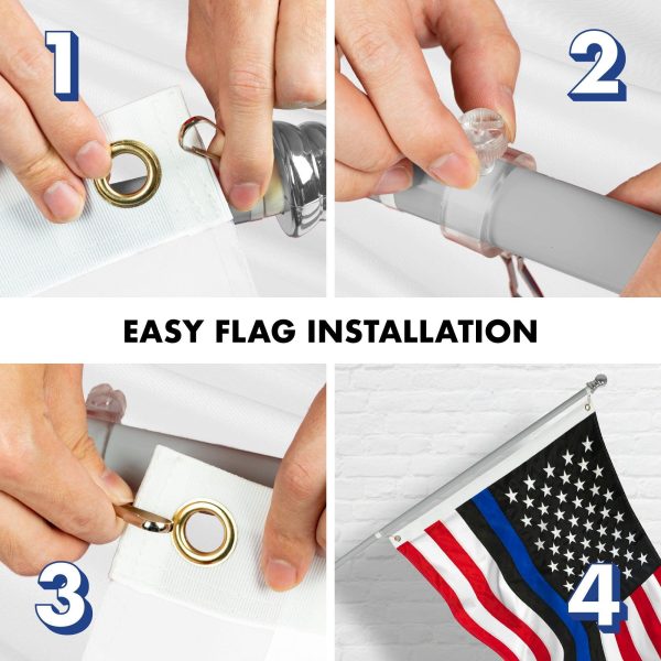G128 - 5 Feet Tangle Free Spinning Flagpole (Silver) Blue Lives Matter Flag Brass Grommets Embroidered 2x3 ft (Flag Included) Aluminum Flag Pole - Image 7