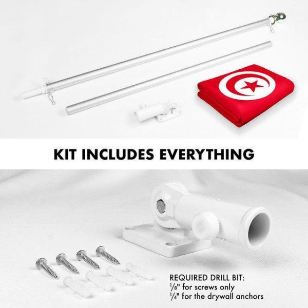 G128 Combo Pack: 6 Feet Tangle Free Spinning Flagpole (Silver) Tunisia Tunisian Flag 3x5 ft Printed 150D Brass Grommets (Flag Included) Aluminum Flag Pole - Image 2