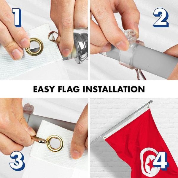 G128 Combo Pack: 6 Feet Tangle Free Spinning Flagpole (Silver) Tunisia Tunisian Flag 3x5 ft Printed 150D Brass Grommets (Flag Included) Aluminum Flag Pole - Image 7