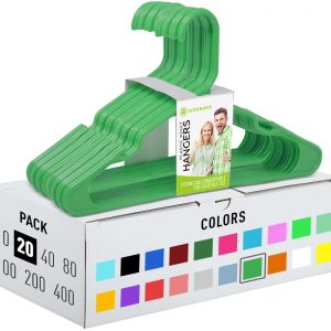 Hangers for Adult Size Clothing Plastic Ideal for Everyday Standard Use Clothes Shirts Blouses TShirts Dresses Jackets Suits. Color  Green Pack  20 PCS.