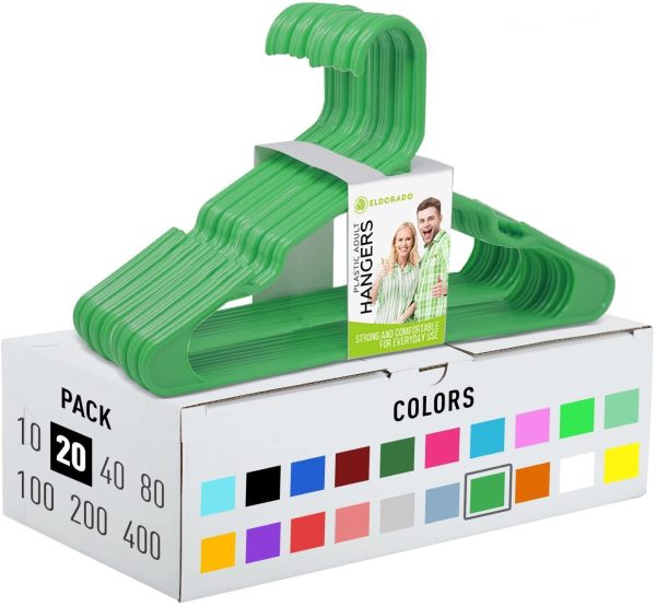 Hangers for Adult Size Clothing Plastic Ideal for Everyday Standard Use Clothes Shirts Blouses TShirts Dresses Jackets Suits. Color  Green Pack  20 PCS.