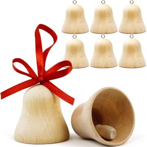 Wooden Christmas Ornaments to Paint Set of 6 pcs   DIY Blank Christmas Bells for Crafts Hanging Christmas Tree Decorations   Unfinished Wood Crafts