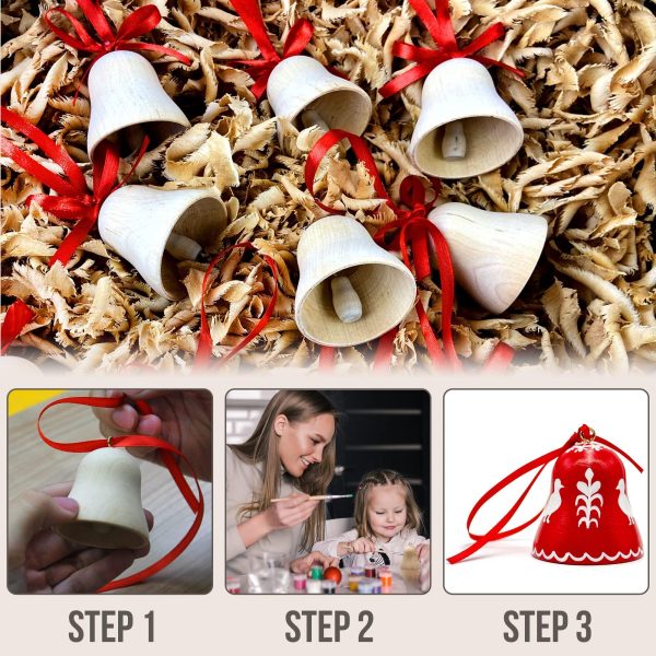 Wooden Christmas Ornaments to Paint Set of 6 pcs   DIY Blank Christmas Bells for Crafts Hanging Christmas Tree Decorations   Unfinished Wood Crafts - Image 5