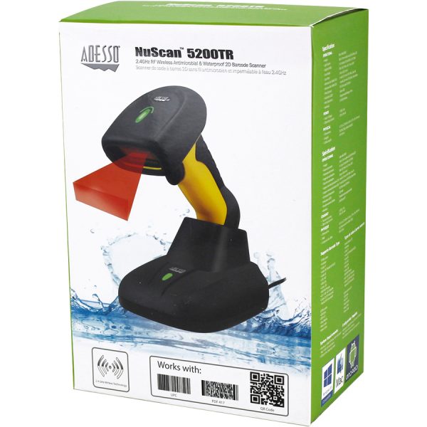 Adesso NuScan 5200TR - 2.4GHz RF Wireless Antimicrobial & Waterproof 2D Barcode Scanner - Image 10