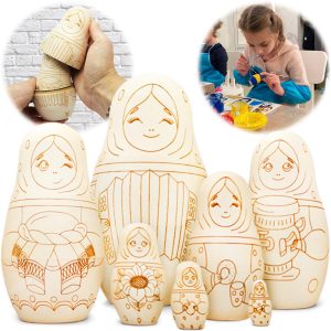 AEVVV Paint Your Own Matryoshka Doll Set 7 pcs Blank Nesting Dolls for Coloring Unpainted Russian Nesting Dolls Unfinished Wood Crafts DIY Projects