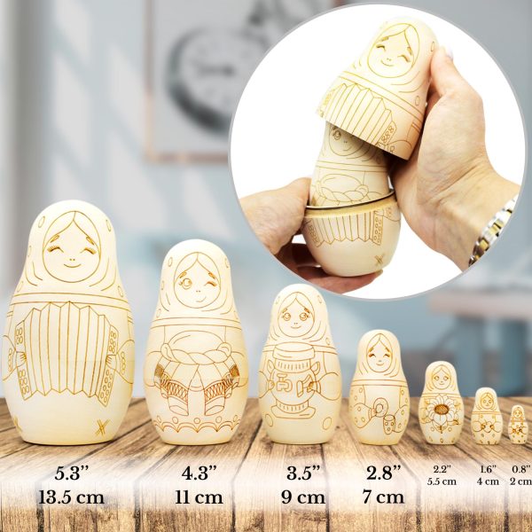 AEVVV Paint Your Own Matryoshka Doll Set 7 pcs   Blank Nesting Dolls for Coloring   Unpainted Russian Nesting Dolls   Unfinished Wood Crafts DIY Projects - Image 3