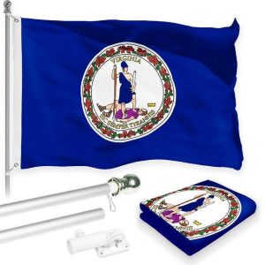G128 Combo Pack: 6 Feet Tangle Free Spinning Flagpole (Silver) Virginia VA State Flag 3x5 ft Printed 150D Brass Grommets (Flag Included) Aluminum Flag Pole