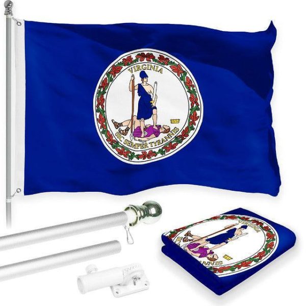 G128 Combo Pack: 6 Feet Tangle Free Spinning Flagpole (Silver) Virginia VA State Flag 3x5 ft Printed 150D Brass Grommets (Flag Included) Aluminum Flag Pole