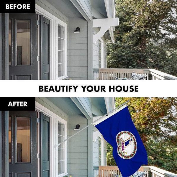G128 Combo Pack: 6 Feet Tangle Free Spinning Flagpole (Silver) Virginia VA State Flag 3x5 ft Printed 150D Brass Grommets (Flag Included) Aluminum Flag Pole - Image 3