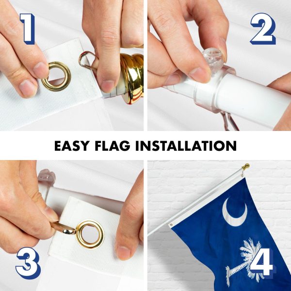 G128 Combo Pack: 5 Ft Tangle Free Aluminum Spinning Flagpole (White) & South Carolina SC State Flag 2.5x4 Ft, ToughWeave Series Embroidered 300D Polyester | Pole with Flag Included - Image 7