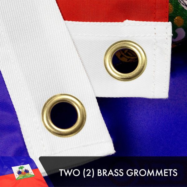 G128 5 PACK: Haiti Haitian Flag 3x5 Ft Double Sided Embroidered 210D Indoor/Outdoor, Brass Grommets, Heavy Duty Polyester - Image 3