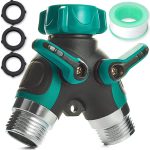 Water Splitter 2 Way Garden Y Hose Connector Metal Body Water Faucet Splitter with Comfortable Rubberized Grip 2 Way Hose Splitter Heavy Duty for Outdoor and Indoor Use (Green)
