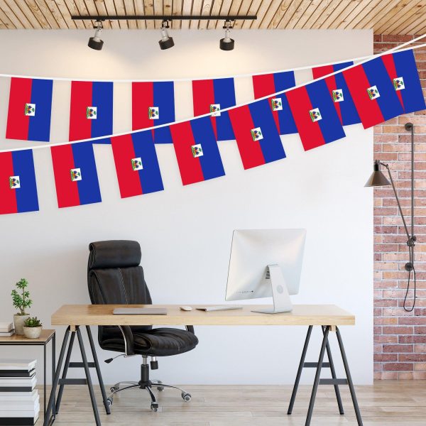 G128 Haiti Haitian Bunting Banner | Flag 8.2 x 5.5 Inch, Full String 33 Feet | Printed 150D Polyester, Decorations For Bar, School, Festival Events Celebration - Image 3