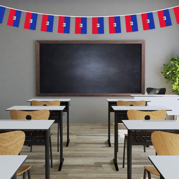 G128 Haiti Haitian Bunting Banner | Flag 8.2 x 5.5 Inch, Full String 33 Feet | Printed 150D Polyester, Decorations For Bar, School, Festival Events Celebration - Image 4