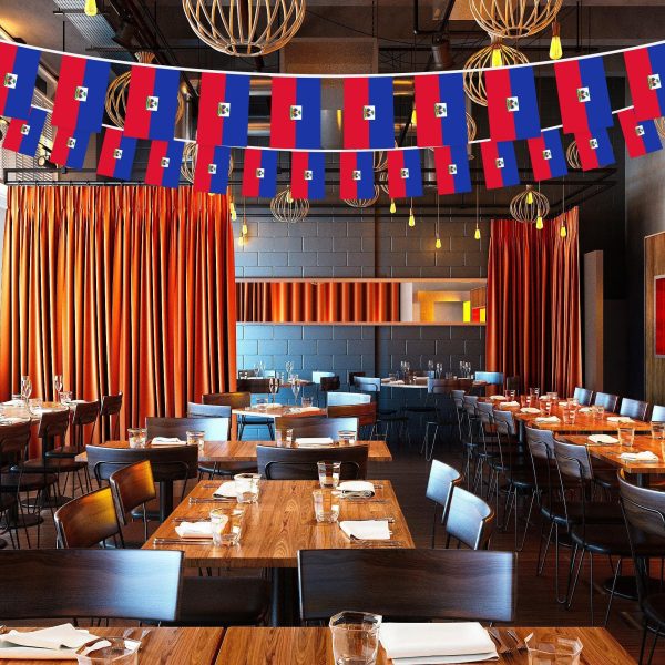 G128 Haiti Haitian Bunting Banner | Flag 8.2 x 5.5 Inch, Full String 33 Feet | Printed 150D Polyester, Decorations For Bar, School, Festival Events Celebration - Image 5