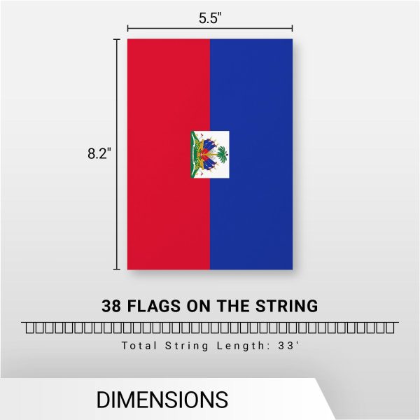 G128 Haiti Haitian Bunting Banner | Flag 8.2 x 5.5 Inch, Full String 33 Feet | Printed 150D Polyester, Decorations For Bar, School, Festival Events Celebration - Image 7