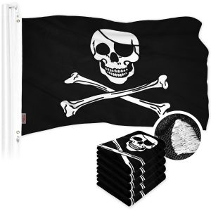 G128 5 Pack: Pirate Jolly Roger Bones Flag | 16x24 In | ToughWeave Series Embroidered 300D Polyester | Novelty Flag, Embroidered Design, Indoor/Outdoor, Brass Grommets