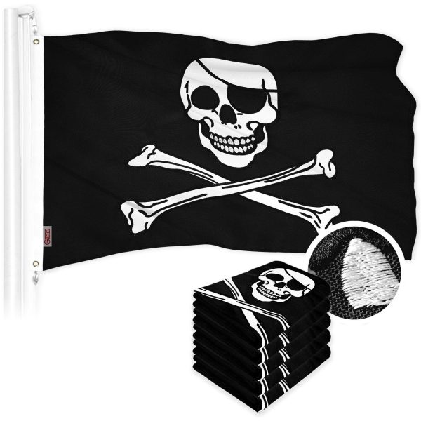 G128 5 Pack: Pirate Jolly Roger Bones Flag | 16x24 In | ToughWeave Series Embroidered 300D Polyester | Novelty Flag, Embroidered Design, Indoor/Outdoor, Brass Grommets