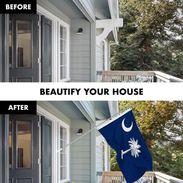G128 Combo Pack: 6 Ft Tangle Free Spinning Flagpole (Silver) & South Carolina Flag 3x5 Ft Embroidered 220GSM Spun Polyester, Brass Grommets (Flag Included) Aluminum Flag Pole - Image 3