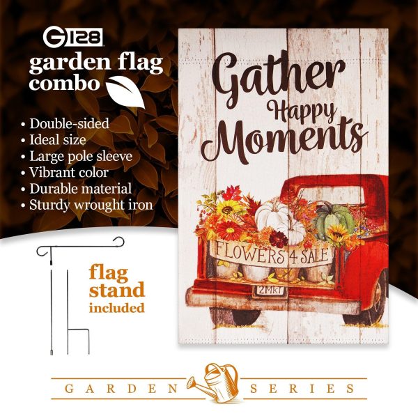 G128 Combo Pack: Garden Flag Stand Black 36 in x 16 in & Garden Flag Fall Decoration Gather Happy Moments Flower Truck 12"x18" Double-Sided Blockout Fabric - Image 7