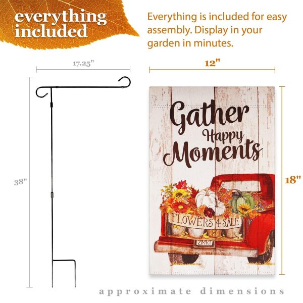 G128 Combo Pack: Garden Flag Stand Black 36 in x 16 in & Garden Flag Fall Decoration Gather Happy Moments Flower Truck 12"x18" Double-Sided Blockout Fabric - Image 9