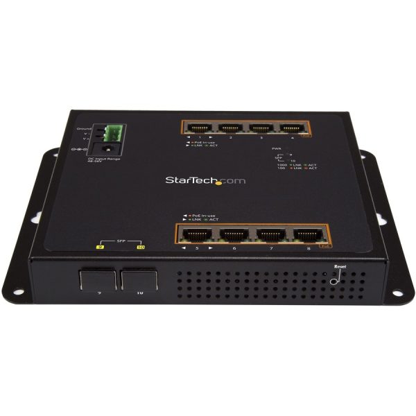 StarTech.com Industrial 8 Port Gigabit PoE+ Switch w/2 SFP MSA Slots 30W Layer/L2 Switch Managed Ethernet Network Switch IP-30/-40C to 75C - Image 2