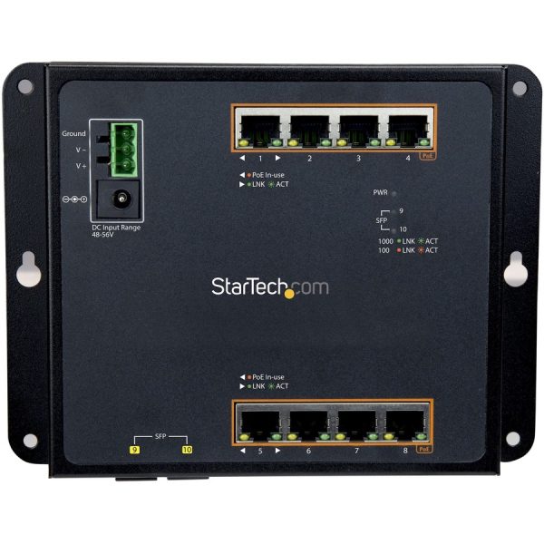 StarTech.com Industrial 8 Port Gigabit PoE+ Switch w/2 SFP MSA Slots 30W Layer/L2 Switch Managed Ethernet Network Switch IP-30/-40C to 75C - Image 3