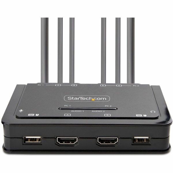 StarTech.com 2-Port Dual-Monitor HDMI Cable KVM Switch, 4K 60Hz, Compact KVM with 5ft/1.5m Integrated Host Cables, Bus Powered - Image 2
