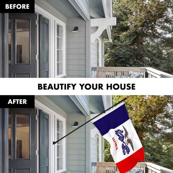 G128 Combo Pack: 6 Ft Tangle Free Aluminum Spinning Flagpole (Black) & Iowa IA Deluxe State Flag 3x5 Ft, ToughWeave Series Embroidered 300D Polyester | Pole with Flag Included - Image 3
