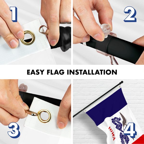 G128 Combo Pack: 6 Ft Tangle Free Aluminum Spinning Flagpole (Black) & Iowa IA Deluxe State Flag 3x5 Ft, ToughWeave Series Embroidered 300D Polyester | Pole with Flag Included - Image 7