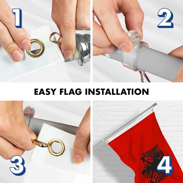 G128 Combo Pack: 6 Feet Tangle Free Spinning Flagpole (Silver) Albania Flag 3x5 ft Printed 150D Brass Grommets (Flag Included) Aluminum Flag Pole - Image 7