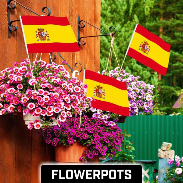 G128 24 Pack Handheld Spain Spanish Stick Flags | 12x18 In | Printed 150D Polyester, Country Flag, Solid Wooden Stick, Spear Gold Tip - Image 2